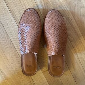 Woven leather mules